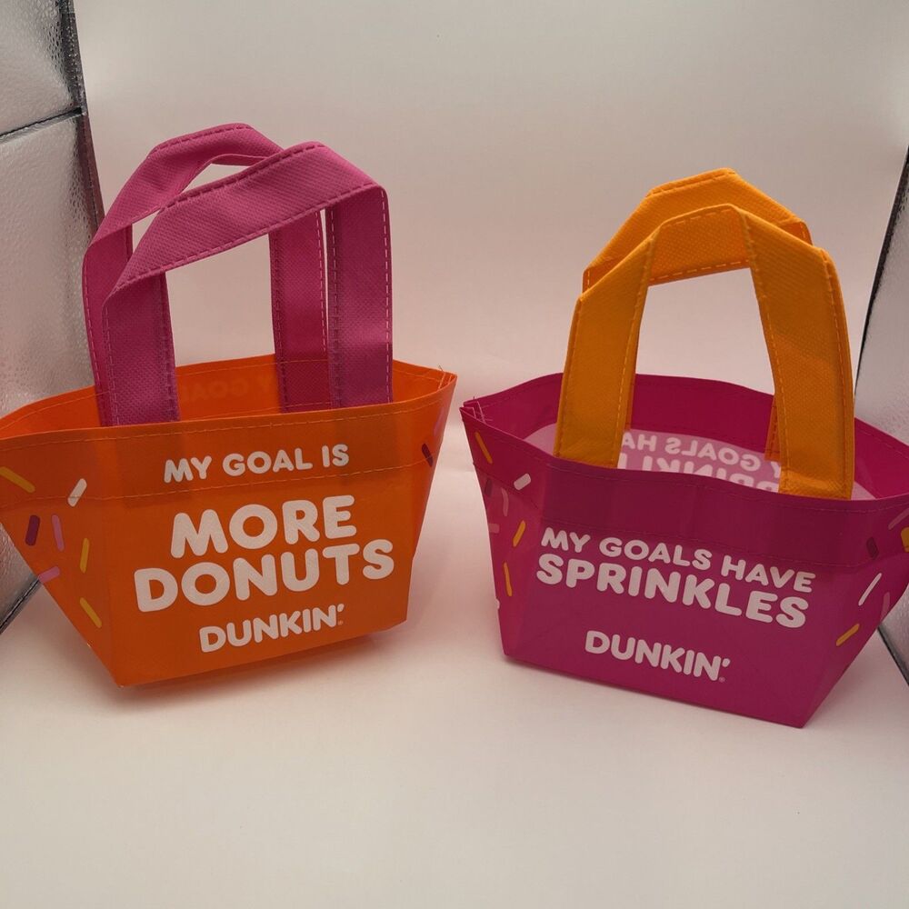 Dunkin Donuts Pink & Orange Mini Tote Bags RARE Collectibles - Both Included-New